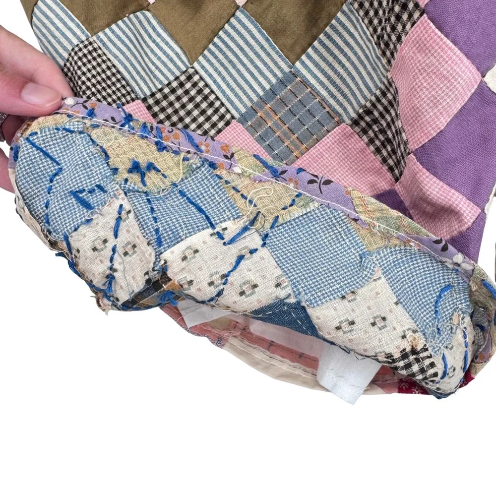 Antique Patchwork Quilt Jumpsuit Sz M Handmade Wide Leg Lined Cottagecore Artsy